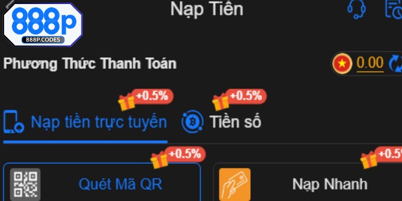 Các bước nạp tiền 888P nhanh gọn và dễ thực hiện